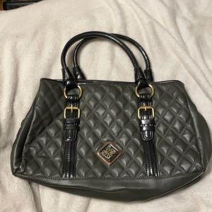 Quilted Olive Green Women's Satchel Bag with Black Handles